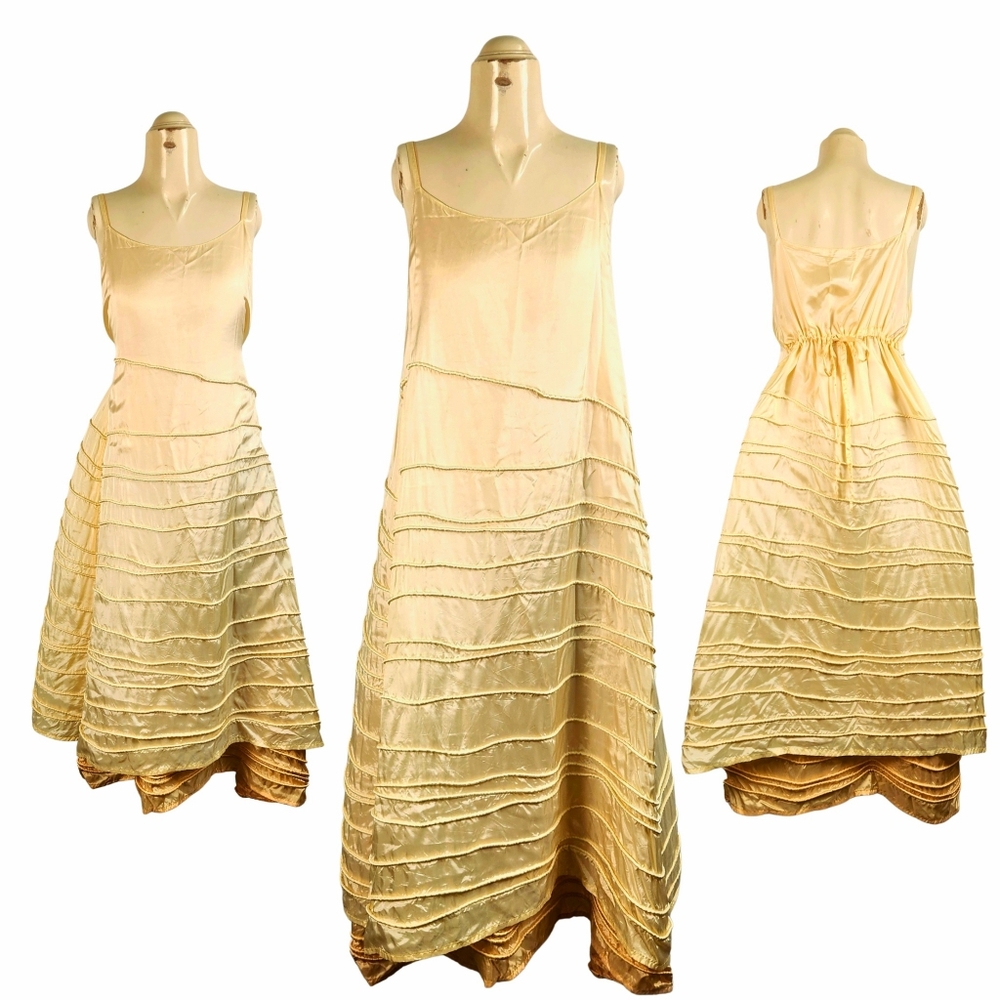 Krista Larson | Wearable Art | Butter Yellow Dual Layer Long Spring Slip Dress